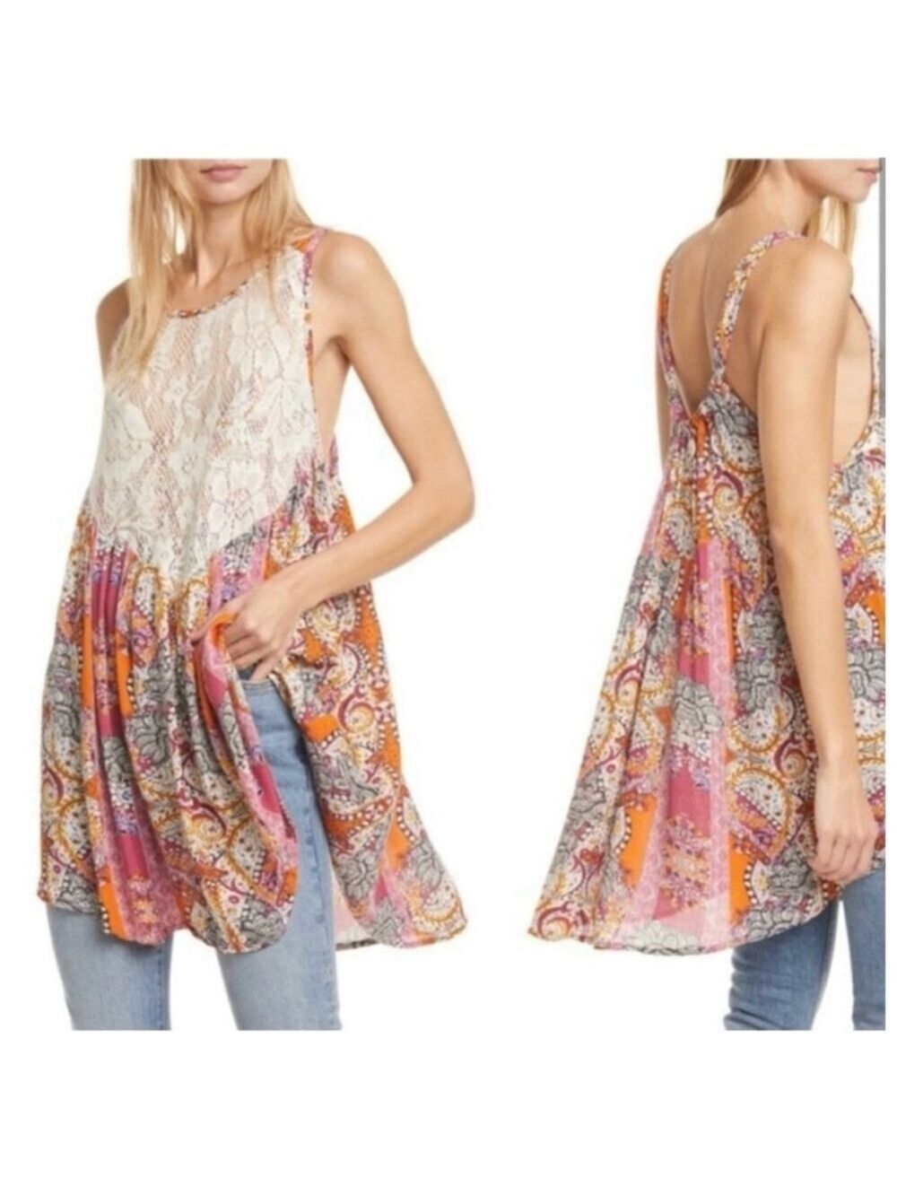 Free People Boho Count Me In Trapeze Viscose Fabric Mini Dress Size Medium